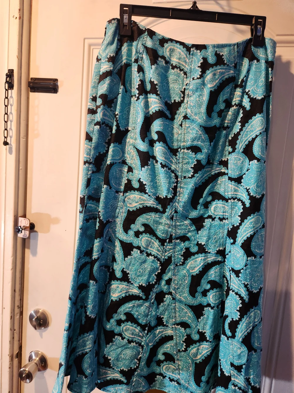Kim Rogers Black and Turquoise Paisley Boho A-Line Flaring Skirt Womens Size 8
